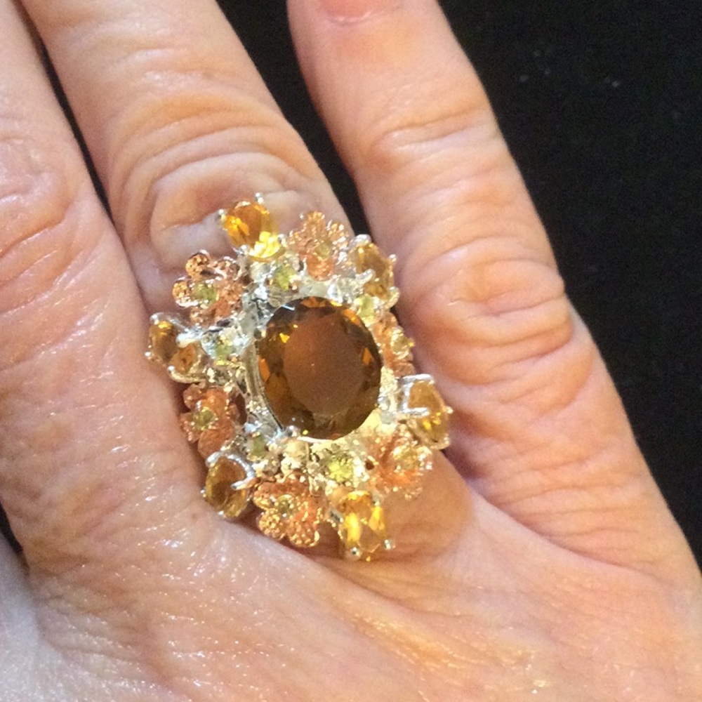 Genuine Cognac Quartz, Citrine & Peridot Ring - Picture 4 of 10